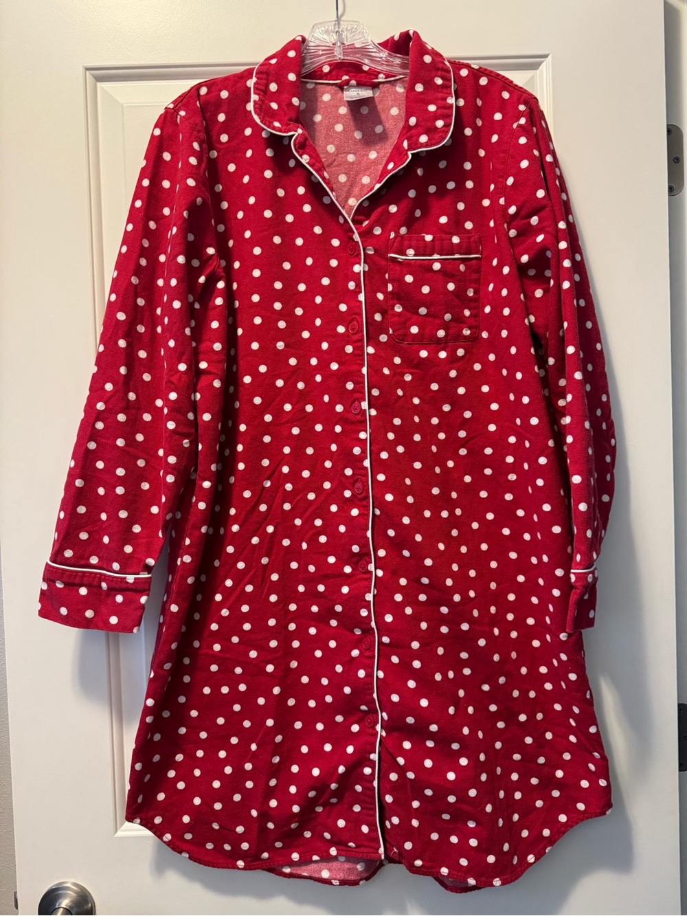 Lands' End Red and White Polka Dot Button-Front Nightshirt